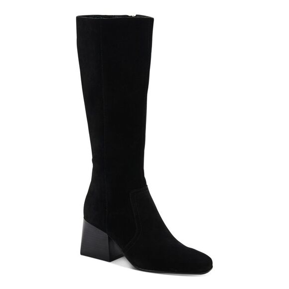 AQUA Womens Beige Padded Carie Square Toe Zip-Up Leather Heeled Boots M main image 1